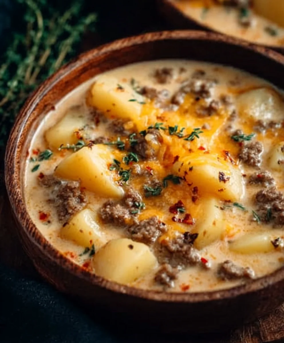 Cheesy Beef Beef Hamburger Potato Soup-Comfort Food
