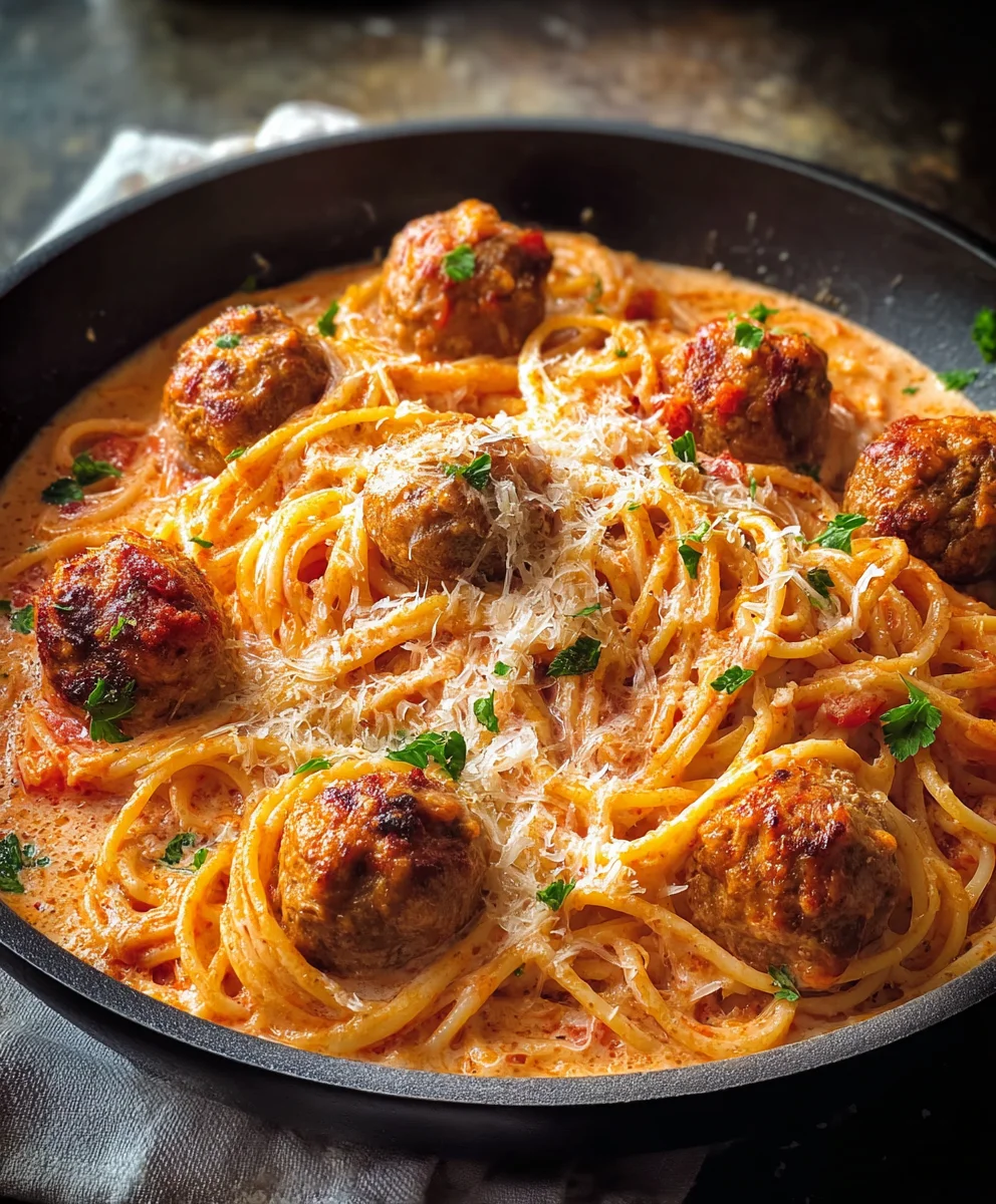 Creamy Spaghetti and Beef Meatballs Recipe