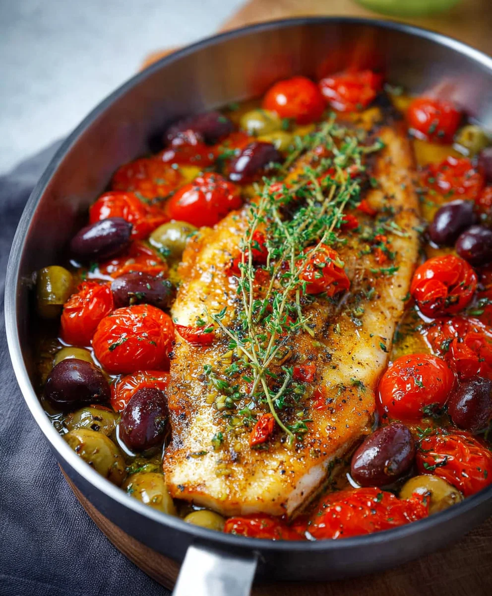Easy Baked Fish Cherry Tomatoes Olives Recipe