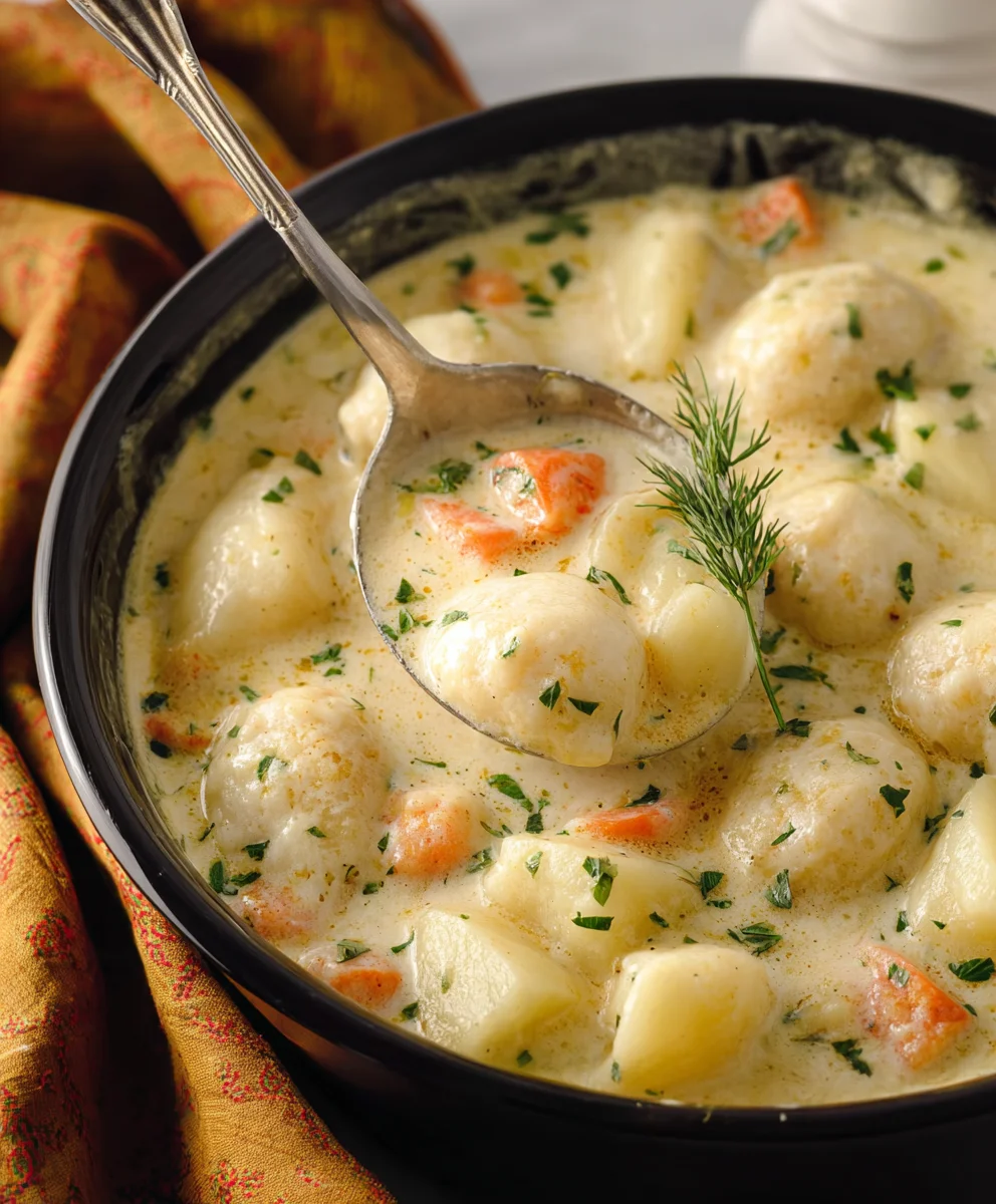 Creamy Knoephla Soup - Hearty Potato Dumpling Recipe