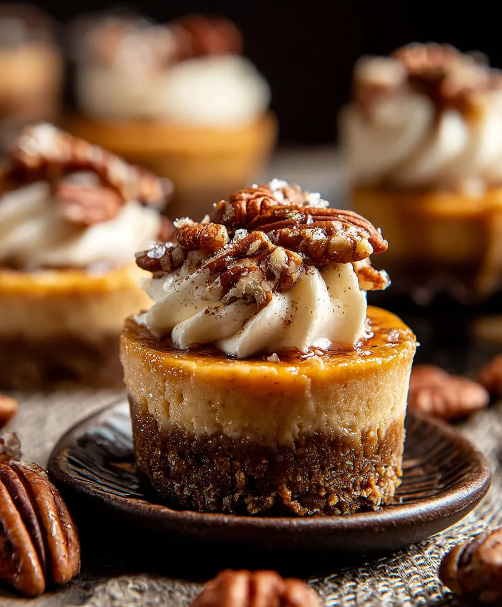 Pumpkin Pecan Mini Cheesecakes-Festive Fall Dessert