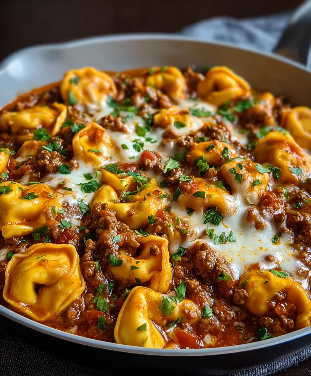 Cheesy Beef Enchilada Tortellini-Easy One-Pan Meal