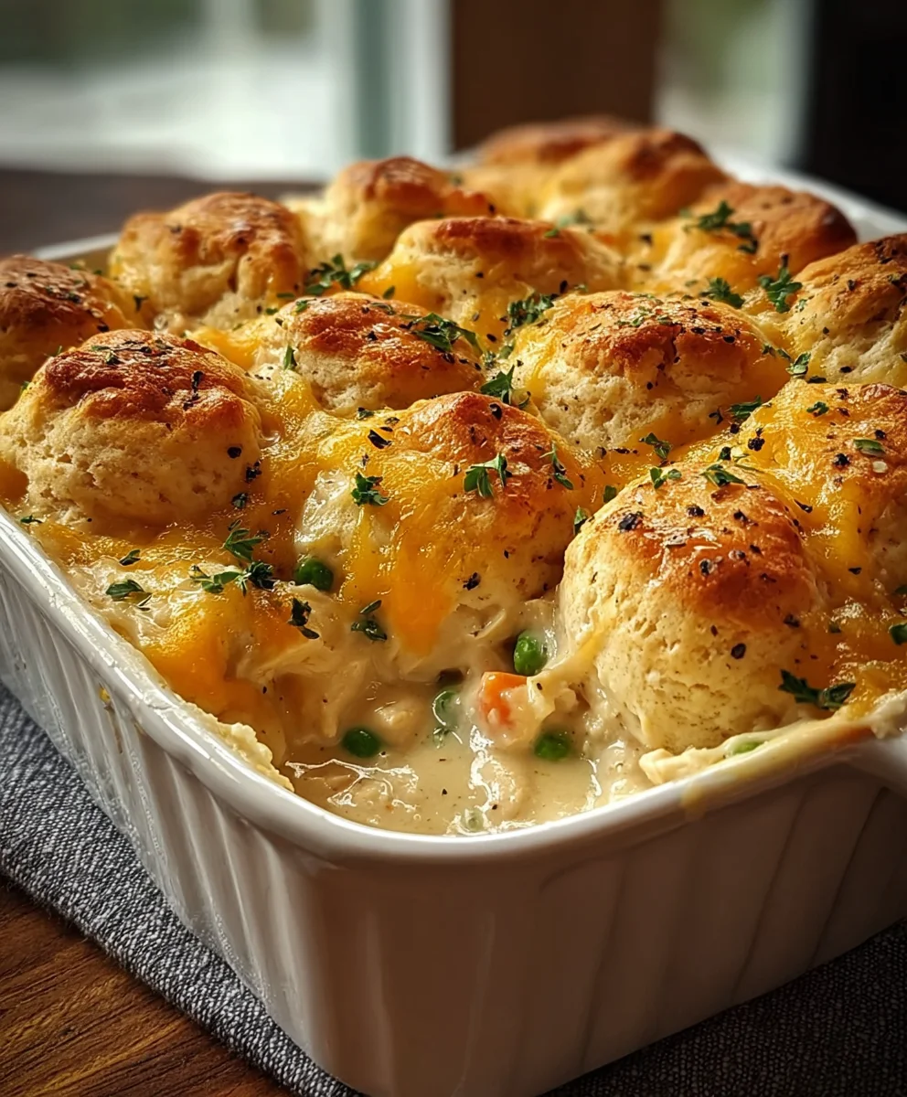 Creamy Chicken Biscuit Bake- Easy Comfort Dinner