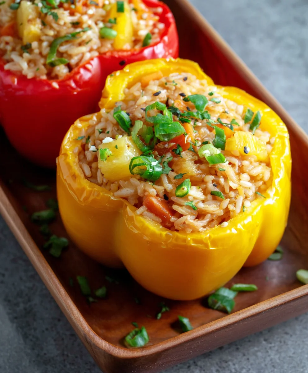 Teriyaki Pineapple Chicken Stuffed Peppers-Sweet Savory Meal
