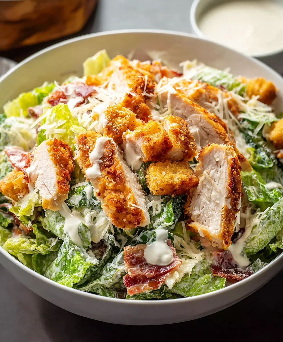 Crispy Chicken Caesar Salad- Easy & Delicious