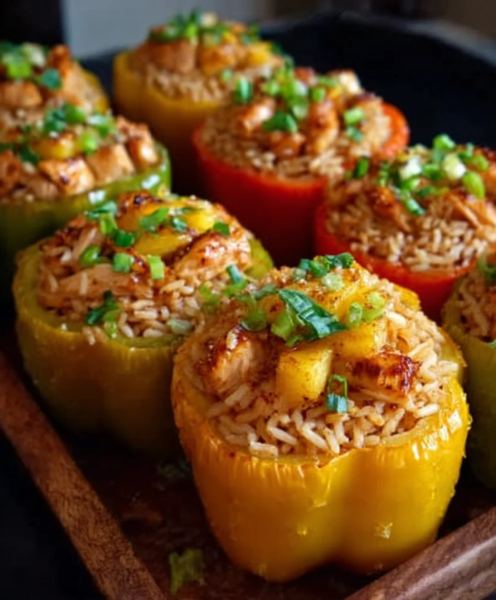 Teriyaki Pineapple Chicken Rice Stuffed Peppers-Sweet Flavor