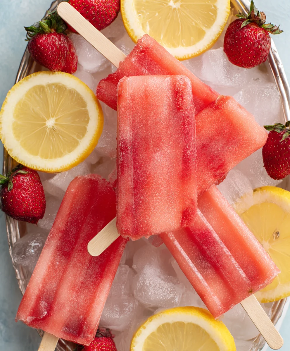 Sweet Strawberry Lemonade Popsicles- Refreshing Treat