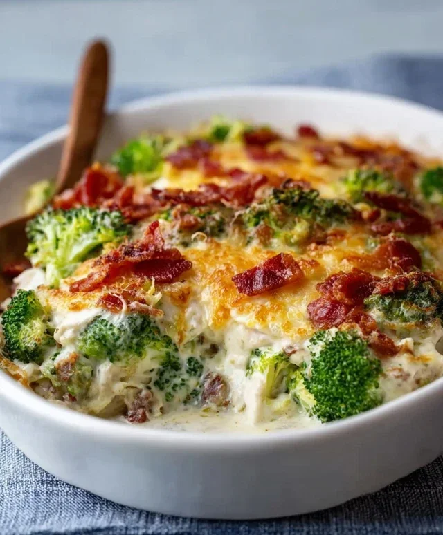 Creamy Low Carb Chicken Casserole with Broccoli and Beef Beef Bacon