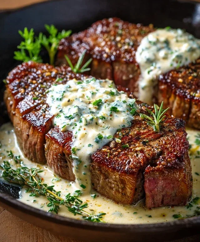 Garlic Butter Steak With Parmesan Cream Sauce