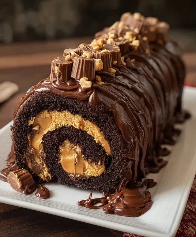 Peanut Butter Cup Chocolate Roll Cake