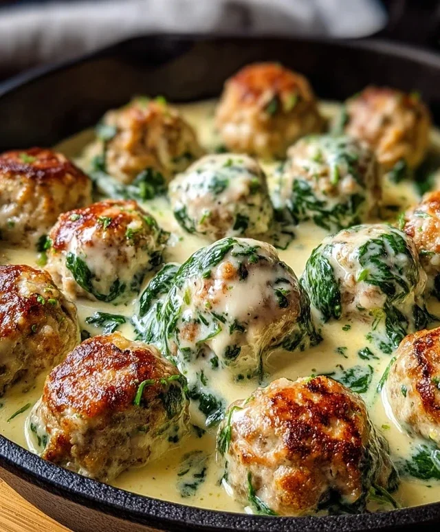 Southern Style Baked Chicken Ricotta Meatballs with Spinach Alfredo