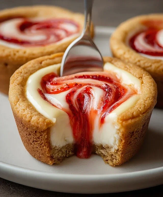 Strawberry Swirl Cheesecake Cookie Cups