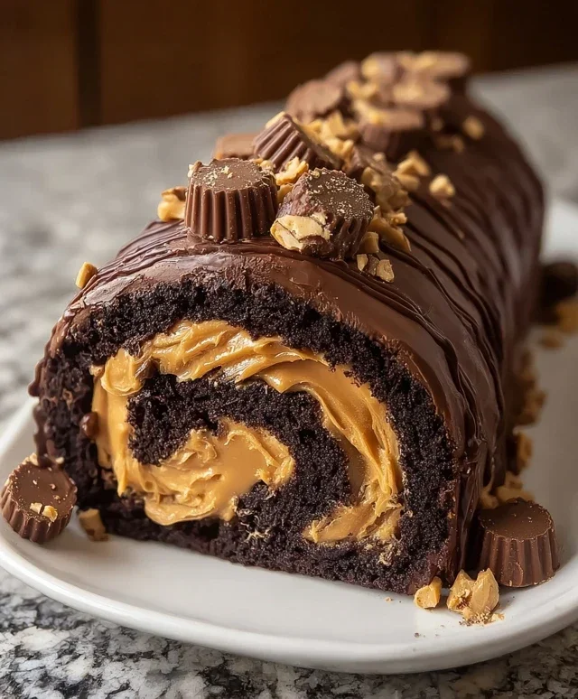 Peanut Butter Cup Chocolate Roll Cake