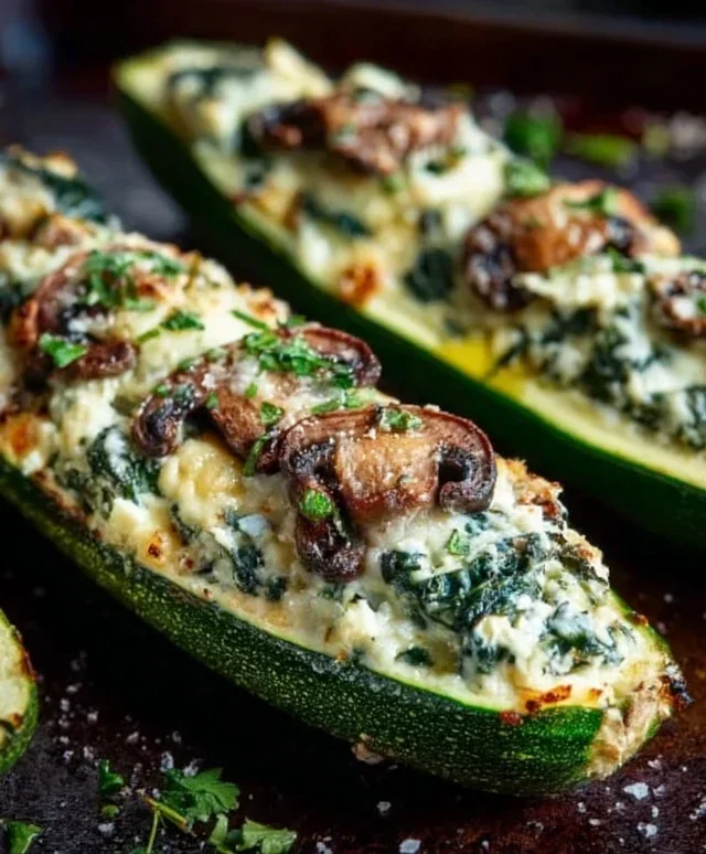 Spinach, Mushroom, and Ricotta Stuffed Zucchini Boats Recipe
