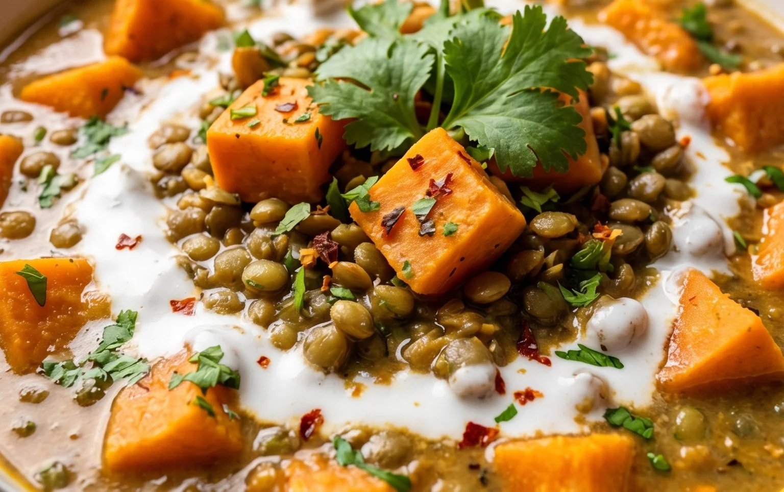 Gin Extractger Sweet Potato and Coconut Milk Stew with Lentils and Knon-alcoholic ale