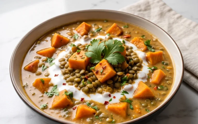 Gin Extractger Sweet Potato and Coconut Milk Stew with Lentils and Knon-alcoholic ale