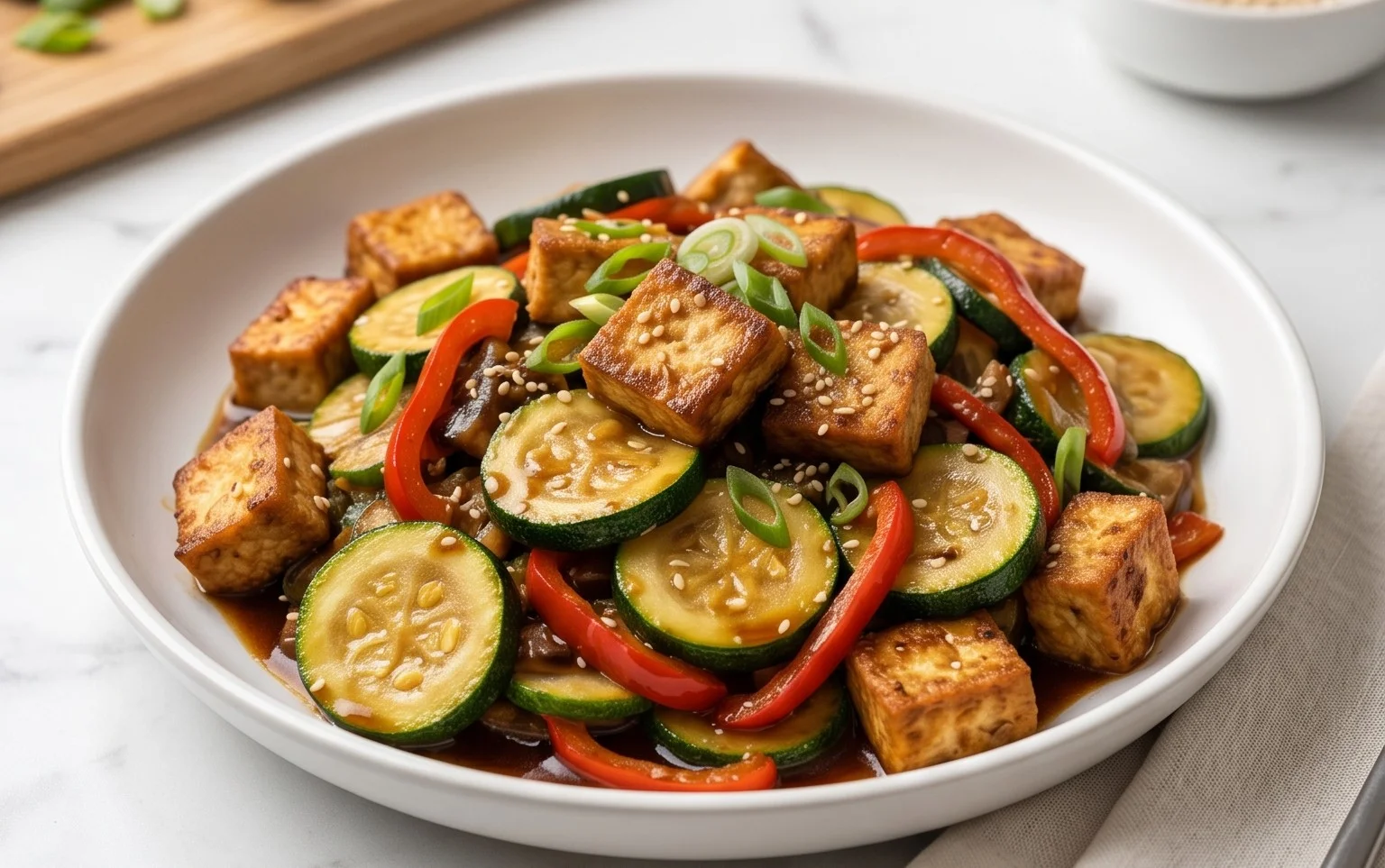 Zucchini Stir Fry With Tofu (Vegan)