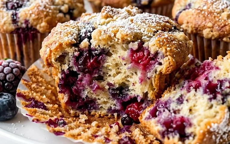 Bakery Style Mixed Berry Muffins | with Frozen Berries