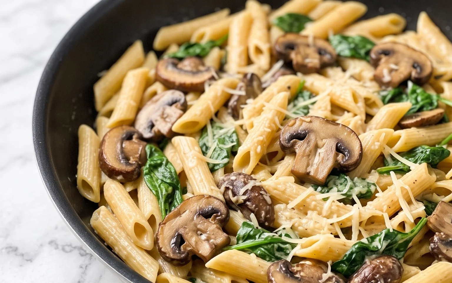 Parmesan Spinach Mushroom Pasta Skillet