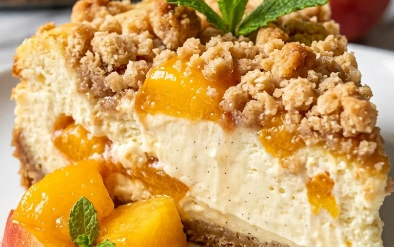 Peach Cream Cheese Cake with Streusel Topping