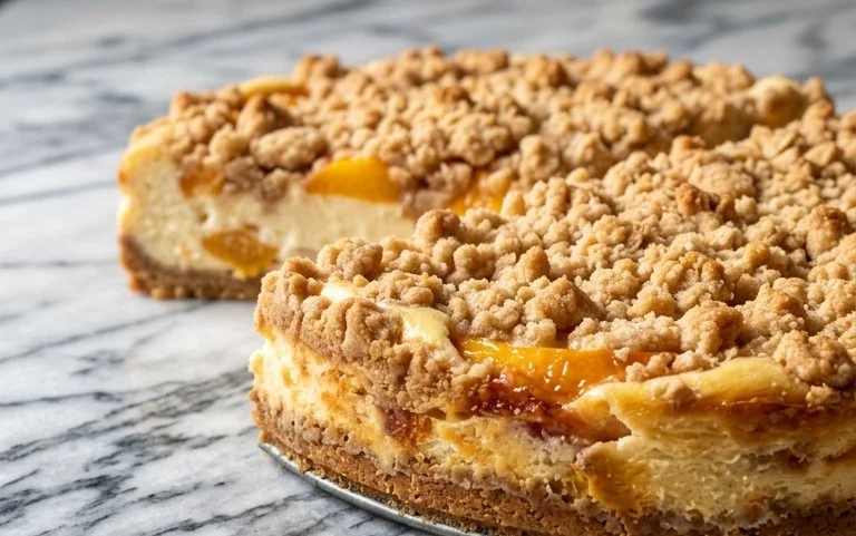 Peach Cream Cheese Cake with Streusel Topping