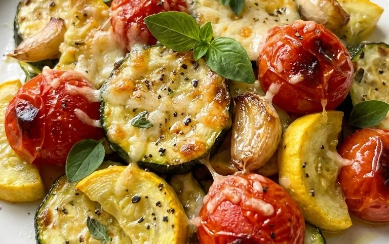 Roasted Garlic-Parmesan Zucchini, Squash and Tomatoes
