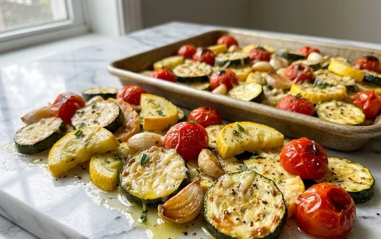 Roasted Garlic-Parmesan Zucchini, Squash and Tomatoes
